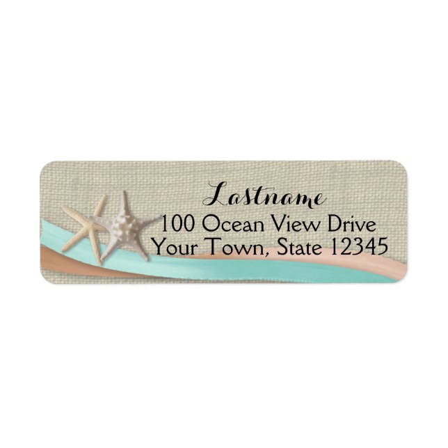 Starfish and Ribbon Aqua and Peach Return Address Label (Front)