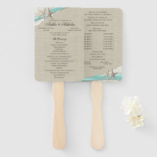 Starfish and Ribbon Aqua Wedding Program Fan
