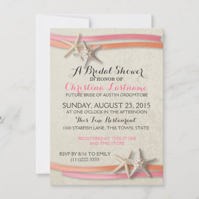 Starfish and Ribbon Bridal Shower Invitation (Front)