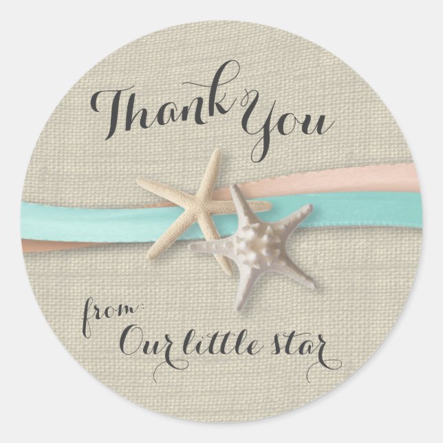 Starfish and Ribbon Classic Round Sticker (Front)