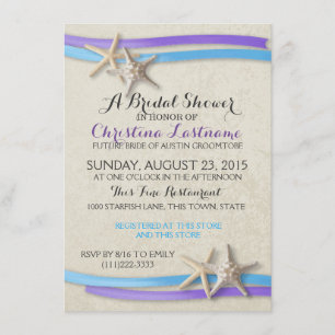 Starfish and Ribbon Purple and Blue Bridal Shower Invitation