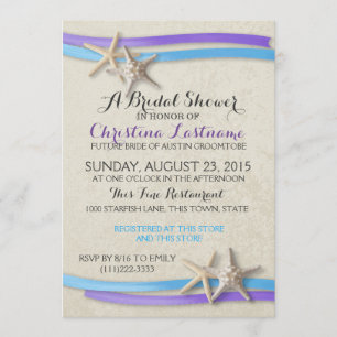 Starfish and Ribbon Purple and Blue Bridal Shower Invitation