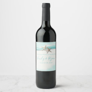 Starfish and Ribbon Turquoise Beach Sparkling Wine Label