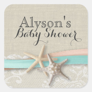 Starfish and Ribbon Vintage Baby Shower Square Sticker