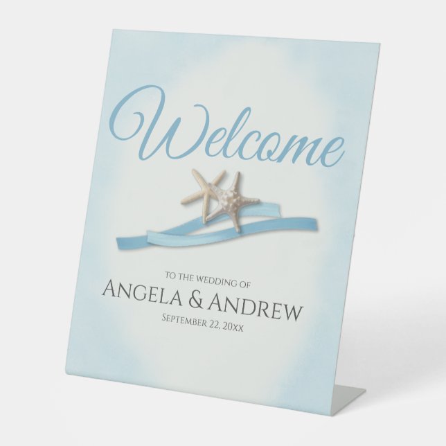 Starfish and Ribbon Wedding Welcome Pedestal Sign (Front)