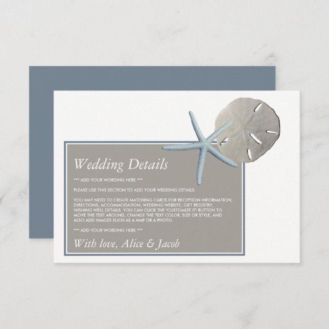 Starfish and Sand Dollar - Beach Wedding Detail Enclosure Card (Front/Back)