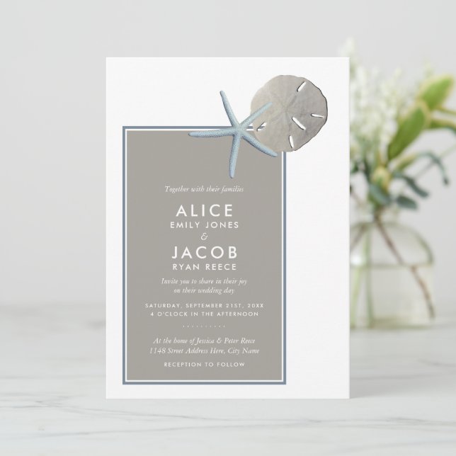 Starfish and Sand Dollar - Beach Wedding Invitation (Standing Front)