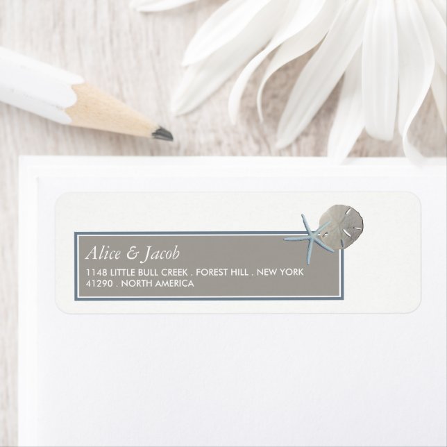 Starfish and Sand Dollar - Beach Wedding Labels (Insitu)