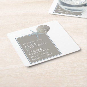 Starfish and Sand Dollar - Beach Wedding Square Paper Coaster