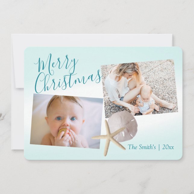 Starfish and Sand Dollar Holiday Photo Card (Front)