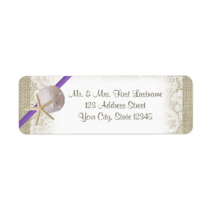 Starfish and Sand Dollar over Lace Purple Return Address Label
