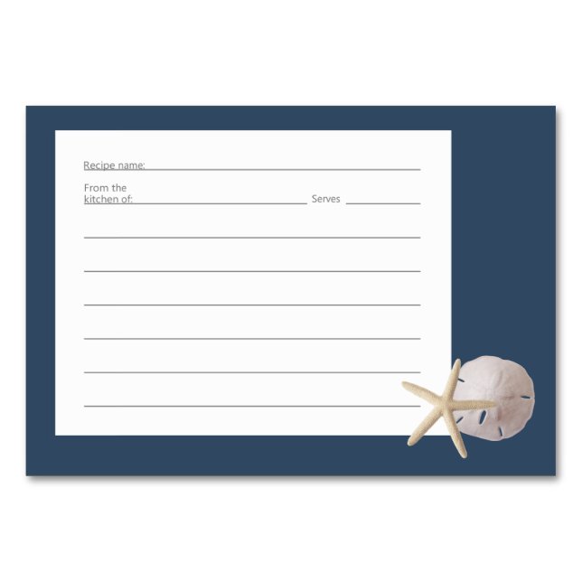 Starfish and Sand Dollar Recipe Cards (Front)