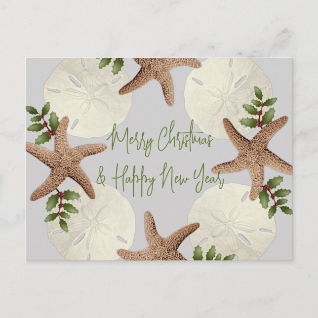 Starfish and Sand Dollars Beach Christmas Postcard (Front)