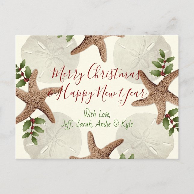 Starfish and Sand Dollars Christmas Postcard (Front)