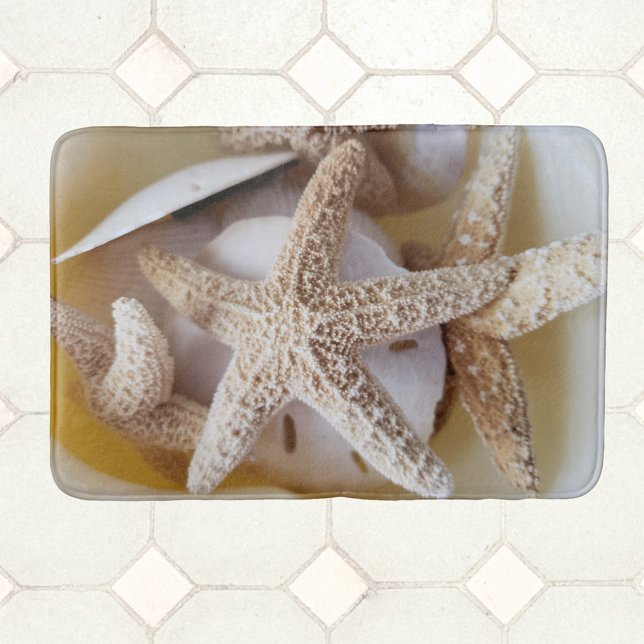 Starfish and Sand Dollars creamy white Coastal Bath Mat (Creator Uploaded)