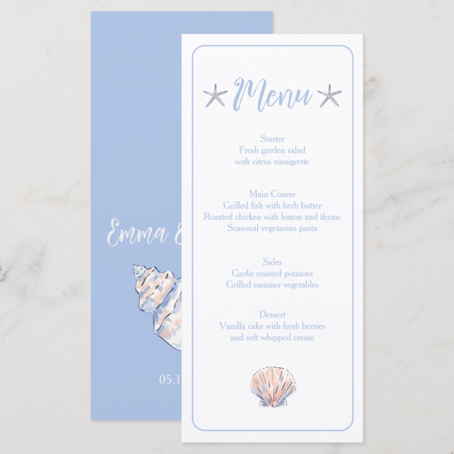 starfish and sea shell menu (Front/Back)