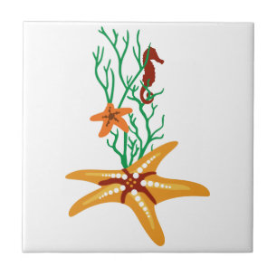 Starfish and Seahorse Ceramic Tile