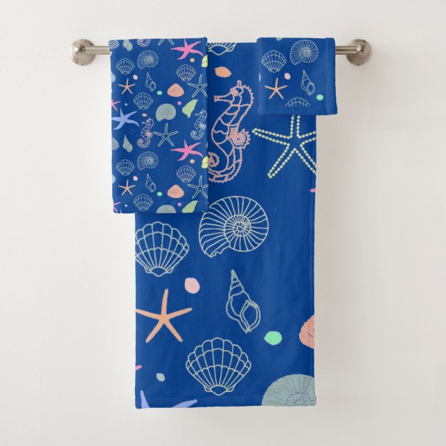 Starfish and Seashells Bathroom Towel Set (Insitu)