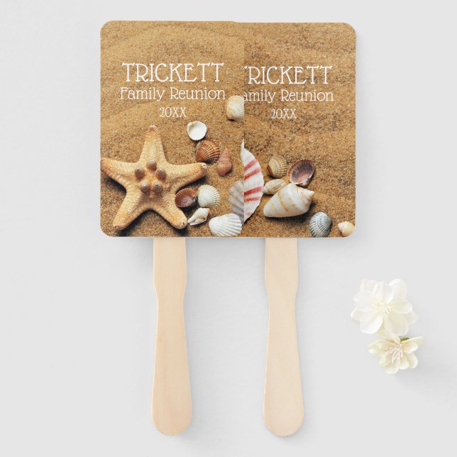 Starfish And Seashells Beach Family Reunion Hand Fan (Front and Back)