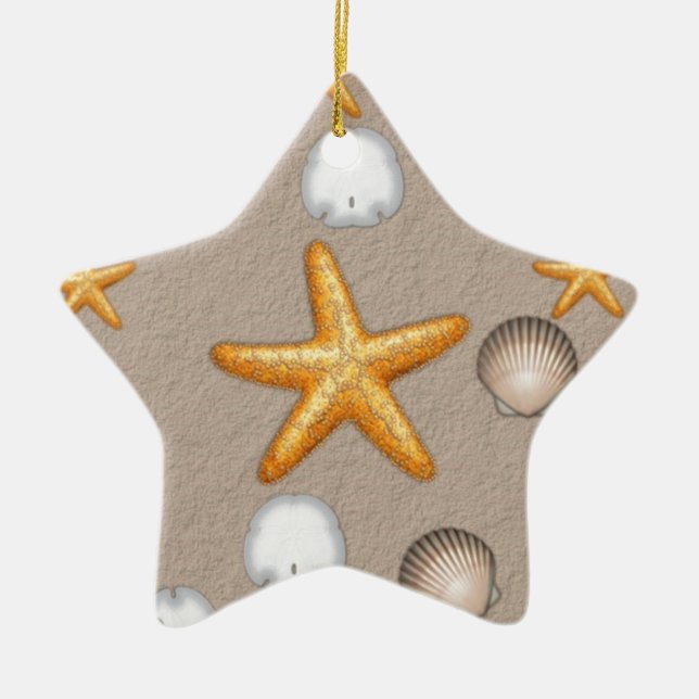 Starfish and Seashells Beach Theme Gifts Ceramic Ornament (Front)