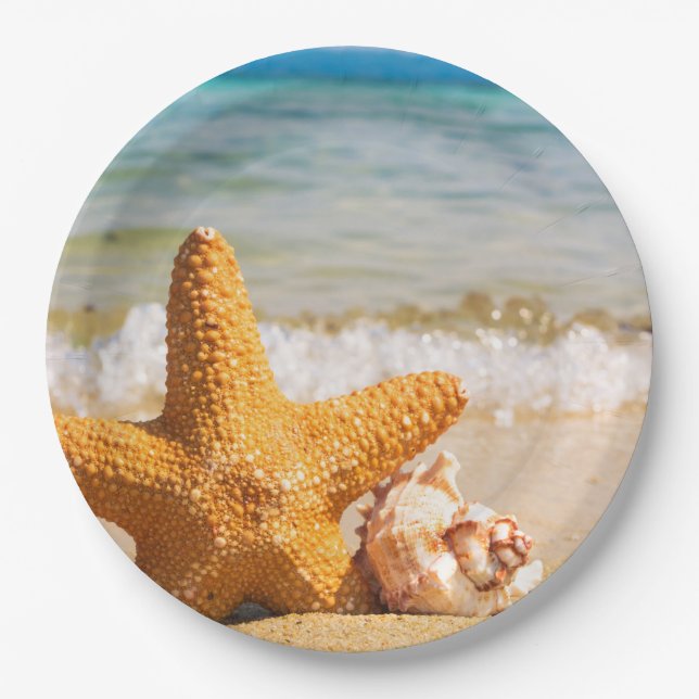 Starfish and Seashells on the Beach Paper Plate (Front)