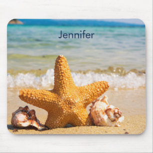 Starfish and Seashells on the Beach Personalised Mouse Pad
