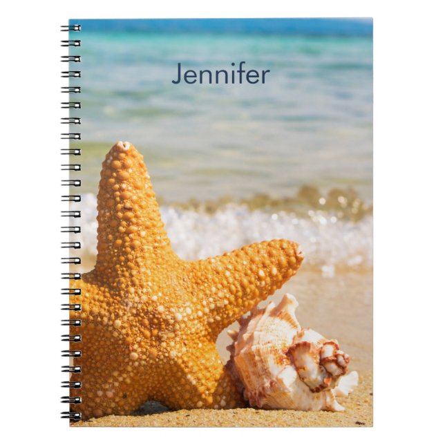 Starfish and Seashells on the Beach Personalised Notebook (Front)