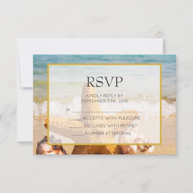 Starfish and Seashells on the Beach Weddiong RSVP Card (Front)
