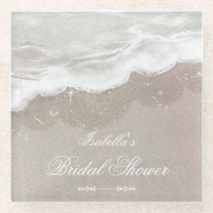 Starfish and Shells Tropical Beach Bridal Shower Glass Coaster