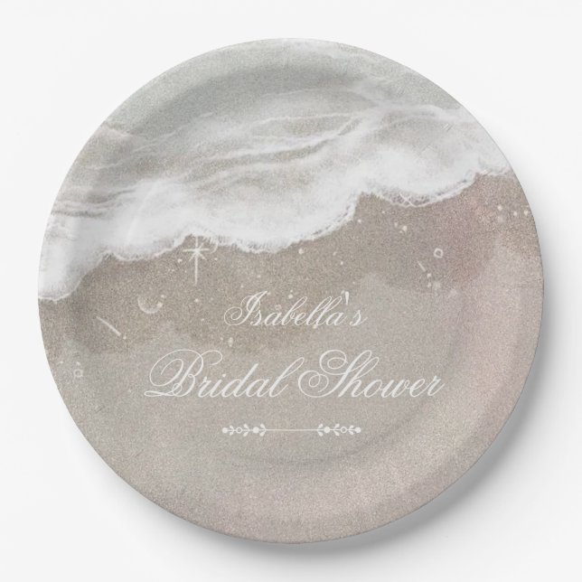 Starfish and Shells Tropical Beach Bridal Shower Paper Plate (Front)