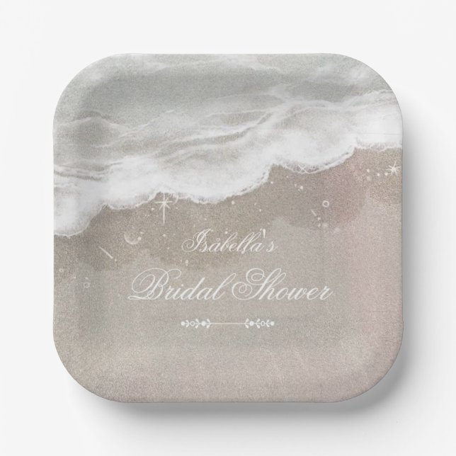 Starfish and Shells Tropical Beach Bridal Shower Paper Plate (Front)