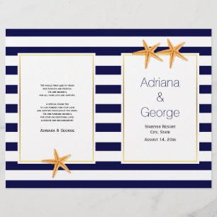 Starfish and stripes folded beach wedding program
