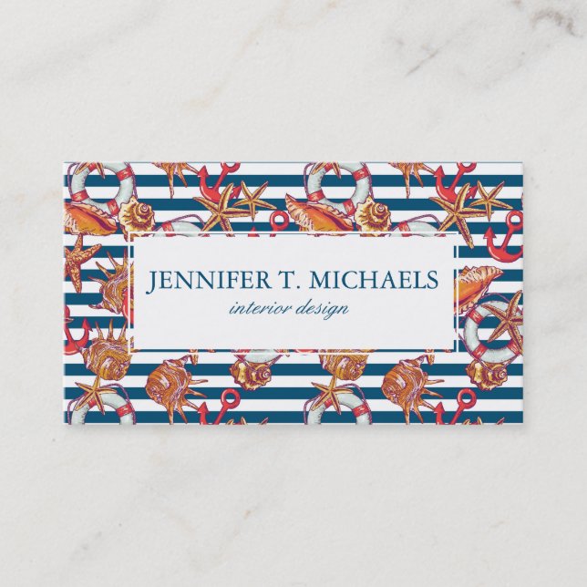 Starfish And Stripes Pattern Business Card (Front)