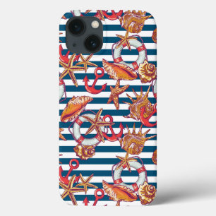 Starfish And Stripes Pattern iPhone 13 Case