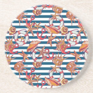 Starfish And Stripes Pattern Coaster