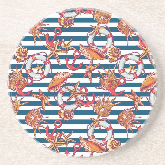 Starfish And Stripes Pattern Coaster (Front)