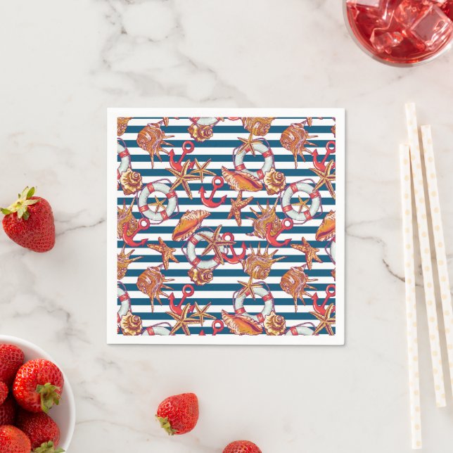 Starfish And Stripes Pattern Napkin (Insitu)