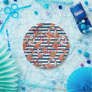 Starfish And Stripes Pattern Paper Plate