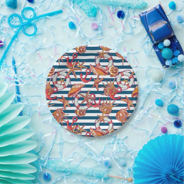 Starfish And Stripes Pattern Paper Plate (Party)