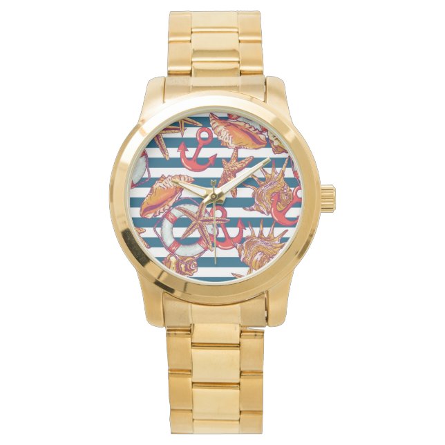 Starfish And Stripes Pattern Watch (Front)