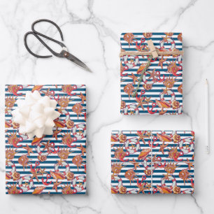 Starfish And Stripes Pattern Wrapping Paper Sheet