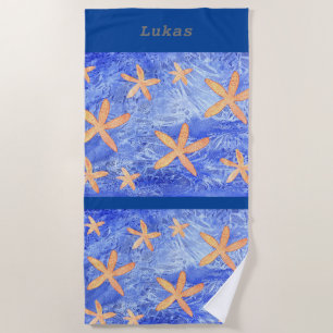 Starfish and water effect with customisable name beach towel