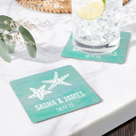 Starfish Aqua Beach Wedding Coasters<br><div class="desc">Design features two white starfish against an airy backdrop of turquoise watercolor strokes. Perfect for beach or destination weddings! Coordinating accessories available in our shop.</div>