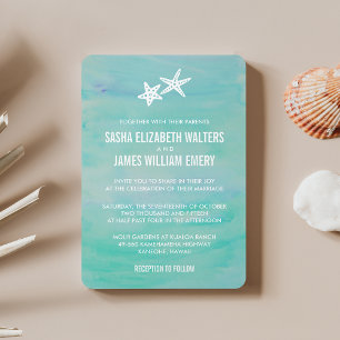 Starfish Aqua Beach Wedding Invitations