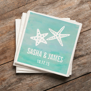 Starfish Aqua Beach Wedding Napkin
