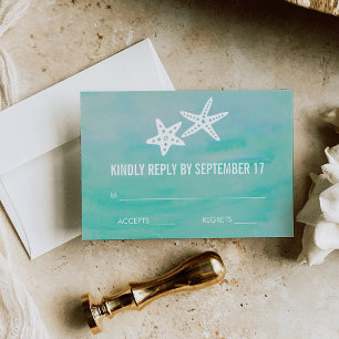 Starfish Aqua Beach Wedding RSVP Response Card