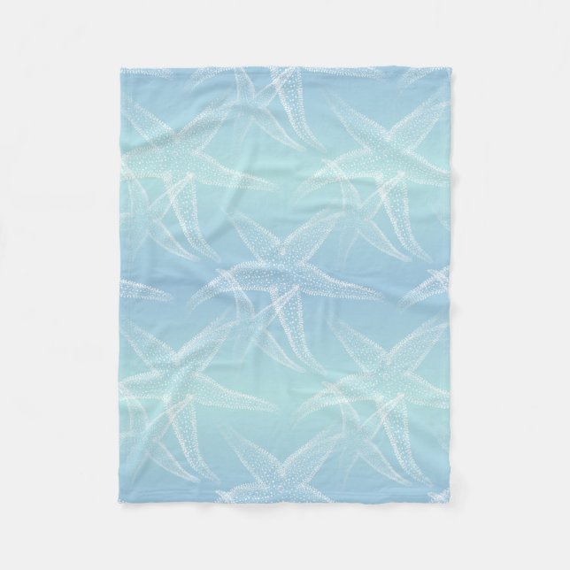 Starfish Aqua Blue Beach Fleece Blanket (Front)