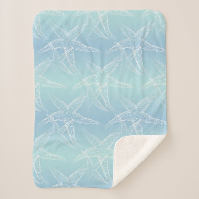 Starfish Aqua Blue Beach Sherpa Blanket (Front)