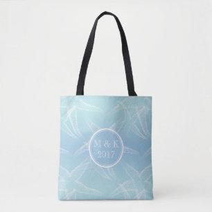 Starfish Aqua Blue Monogram Wedding Beach Tote Bag
