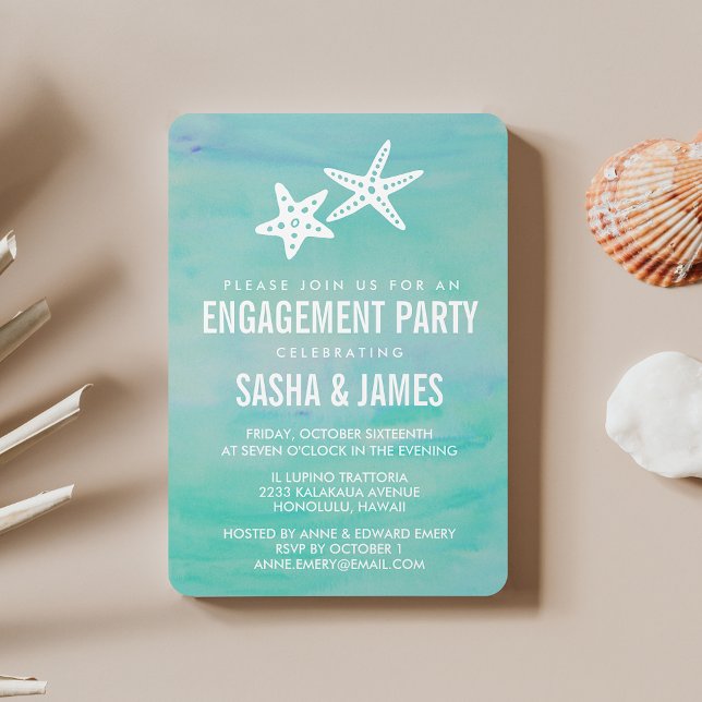 Starfish Aqua Engagement Party Invitations (Creator Uploaded)
